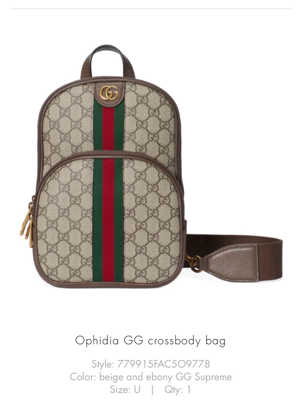 Gucci Beige & Brown Ophidia GG Crossbody with Red-Green Stripe